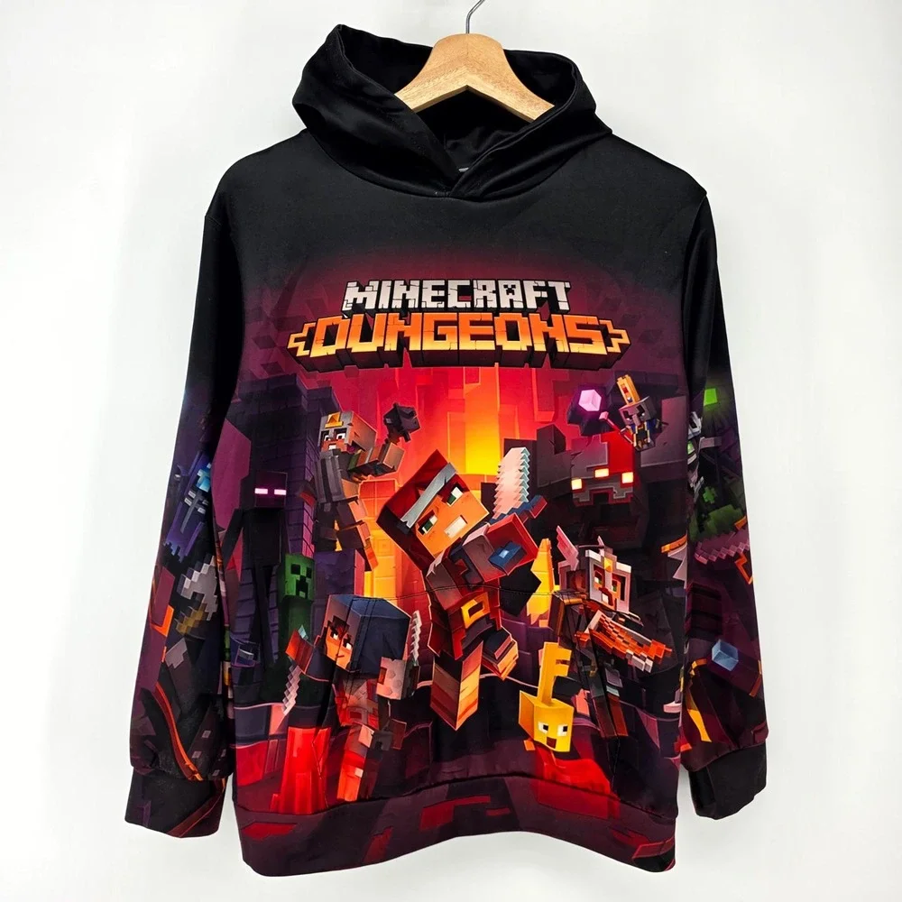 Minecraft Dungeons Hoodie Youth Large Black Graphic Sweatshirt Gamers Pullover